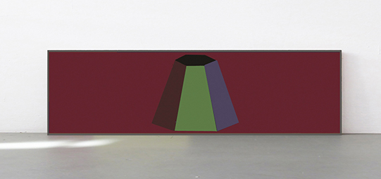 <b>Sol LeWitt</b><br>
Flat Top Pyramid with Colours Superimposed, 1988<br>
Siebdruck in 20 und 23 Farben auf Arches Cover, 16/30<br>
signiert und nummeriert<br>
76 x 241 cm 
